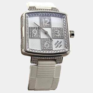 Pre Owned Louis Vuitton Damier Speedy Limited Edition Q231C Quartz White Gold Diamond Unisex Wristwatch 33 mm