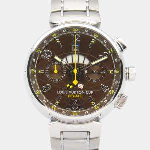 Pre Owned Louis Vuitton Tambour Q1021 Automatic Brown Stainless Steel Women's Wristwatch 43.5 mm