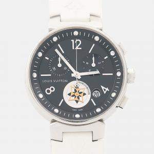 Pre Owned Louis Vuitton Tambour Moonstar Q8G01 Automatic Black Stainless Steel Women's Wristwatch 35mm