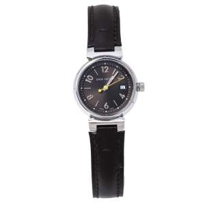 ساعة يد نسائية لوي فيتون تامبور Q1211 ستانلس ستيل وجلد بنية 28 مم