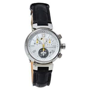 Louis Vuitton White Stainless Steel Tambour Chrono Lovely Cup Q132C Women's Wristwatch 34 MM