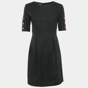 Love Moschino Black Cotton Dobby Metal Heart Detail Mini Dress M
