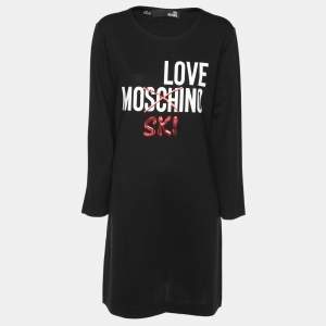 Love Moschino Black Jersey Logo Print Sheath Dress M