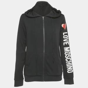 Love Moschino Black Logo Print Cotton Knit Zip-Up Sweatshirt M