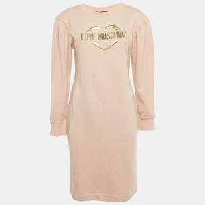 Pre Owned Love Moschino Pink Lurex Knit Crewneck Dress S