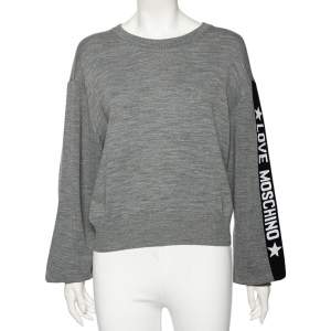 Love Moschino Grey Wool Logo Stripe Detail Sweater L