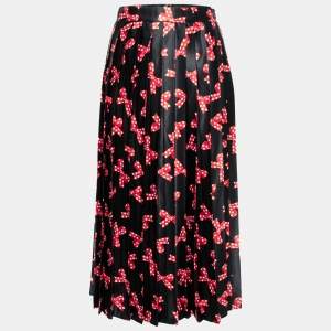Love Moschino Black Bow Printed Satin Pleated Skirt S