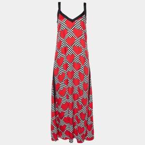 Love Moschino Red Love & Checkered Printed Maxi Dress S