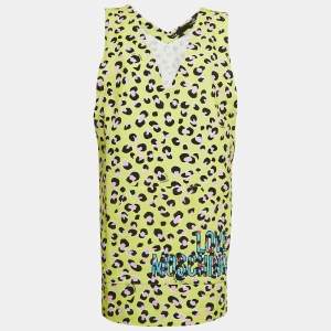 Love Moschino Yellow Animal Printed Cotton V-Neck Mini Dress S
