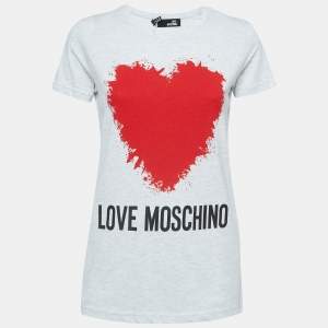 Love Moschino Grey Logo Print Cotton Crew Neck T-Shirt S