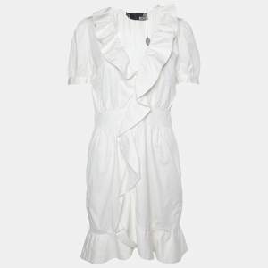 Love Moschino White Cotton Ruffle Detail Knee Length Dress M