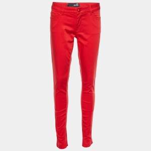 Love Moschino Red Cotton Embellished Tapered Pants M