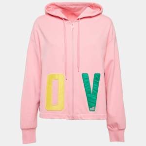 Love Moschino Pink Cotton Applique Detail Zip-Up Hoodie M