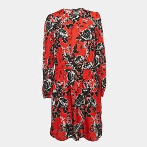 Love Moschino Red Textured Floral Print Crepe Short Dress M
