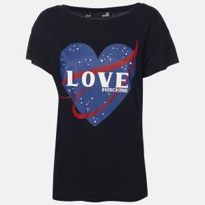 Love Moschino Dark Blue Heart Print Fabric T-Shirt M