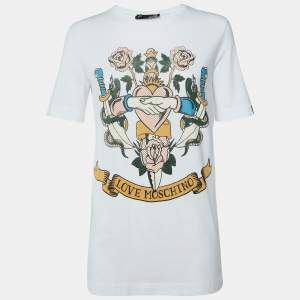 Love Moschino White Printed Cotton Crew Neck T-Shirt S
