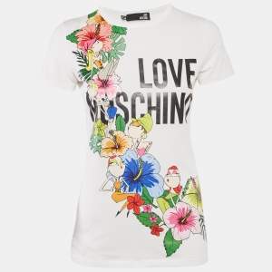 Love Moschino White Printed Cotton Round Neck T-Shirt S