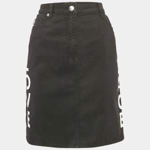 Love Moschino Black Printed Denim Heart Sequin Detail Mini Skirt M