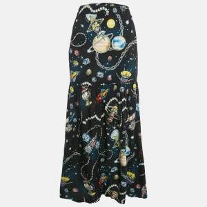 Moschino Black Jewels Print Crepe Maxi Skirt M