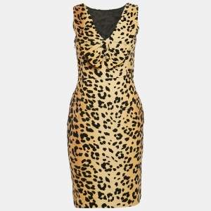 Love Moschino Brown Leopard Print Velour Bow Detail Short Dress S