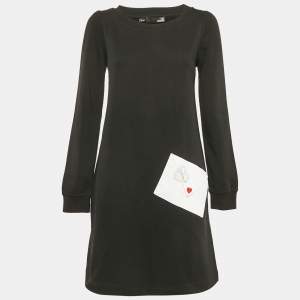 Love Moschino Black Viscose Heart Detail Mini Long Sleeve Dress S