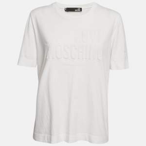 Love Moschino White Logo Embossed Cotton Crew Neck T-Shirt M
