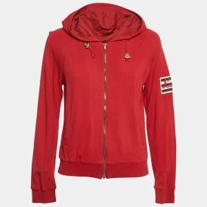 Love Moschino Red Applique Detail Cotton Zip-Up Hoodie M