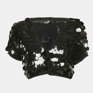 Love Moschino Black Sequined Knit Short Sleeve Cardigan L