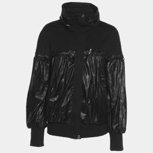 Pre Owned Love Moschino Black Jersey Nylon Hoodie Jacket M