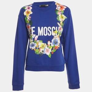 Love Moschino Blue Printed Cotton Crew Neck Sweatshirt M