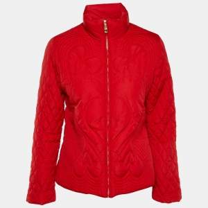 Love Moschino Red Quilted Nylon Zip Up Jacket M