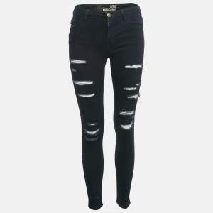 Pre Owned Love Moschino Dark Blue Distressed Denim Skinny Jeans S Waist 26"