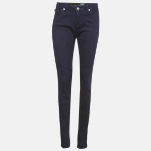 Pre Owned Love Moschino Dark Blue Love Moschino Print Denim Stretch Skinny Fit Jeans L Waist 31"