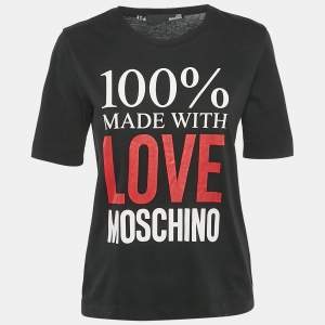 Pre Owned Love Moschino Black 100% Made With Love Logo Print Cotton T-Shirt S 