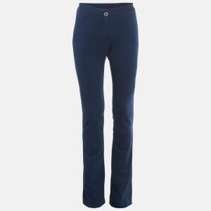 Pre Owned Love Moschino Navy Blue Cotton Bled Wide Leg Trousers S
