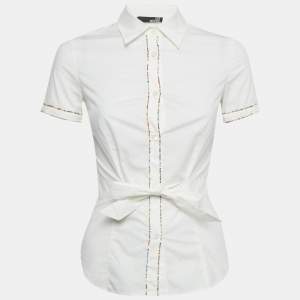 Pre Owned Love Moschino White Beaded Cotton Shirt S