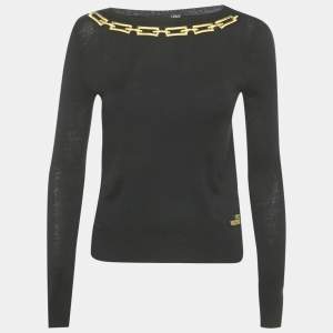 Pre Owned Love Moschino Black Embroidered Cotton Sweater M