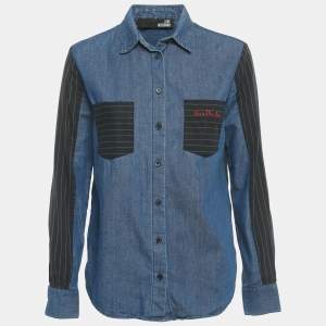 Pre Owned Love Moschino Blue Striped Denim Button Front Shirt S