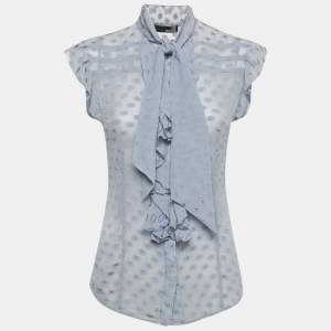 Pre Owned Love Moschino Lavender Fil Coupe Silk Frill Detail Sheer Top S