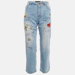 Pre Owned Love Moschino Blue Embroidered Denim Jeans S Waist 30"