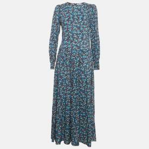 مملوكة مسبقًا Love Moschino Blue Floral Print Crepe Pleated Maxi Dress S