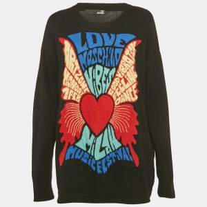 Pre Owned Love Moschino Black Heart Intarsia Wool Blend Sweatshirt M 