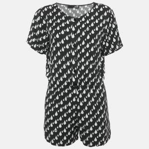 Pre Owned Love Moschino Black Drop Print Short Sleeved Playsuit M