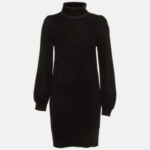 Pre Owned Love Moschino Black Knit Intarsia Turtle Neck Mini Dress S
