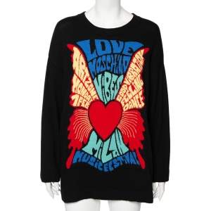 Love Moschino Black Bold Heart Logo Knit Long Sleeve Sweater M