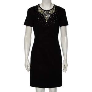 Love Moschino Black Cotton & Embellished Neck Detailed Dress M