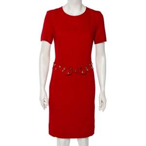 Love Moschino Red Crepe Gold Studded Belt Detailed Dress S