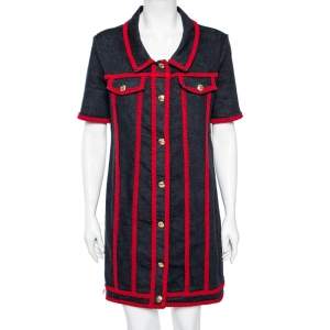 Love Moschino Indigo Denim Embroidered Trim Detailed Button Front Dress M