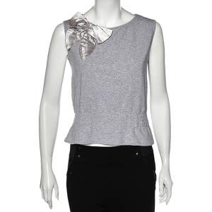 Love Moschino Grey Cotton Bow Detailed Sleeveless Top M