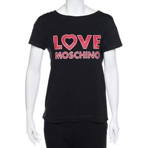 Love Moschino Black Logo Printed Cotton Short Sleeve T-Shirt M